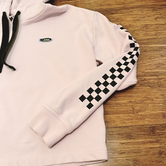 VANS pink & black hooded cropped Lila sweatshirt w. black check. Size Small - Picture 5 of 10